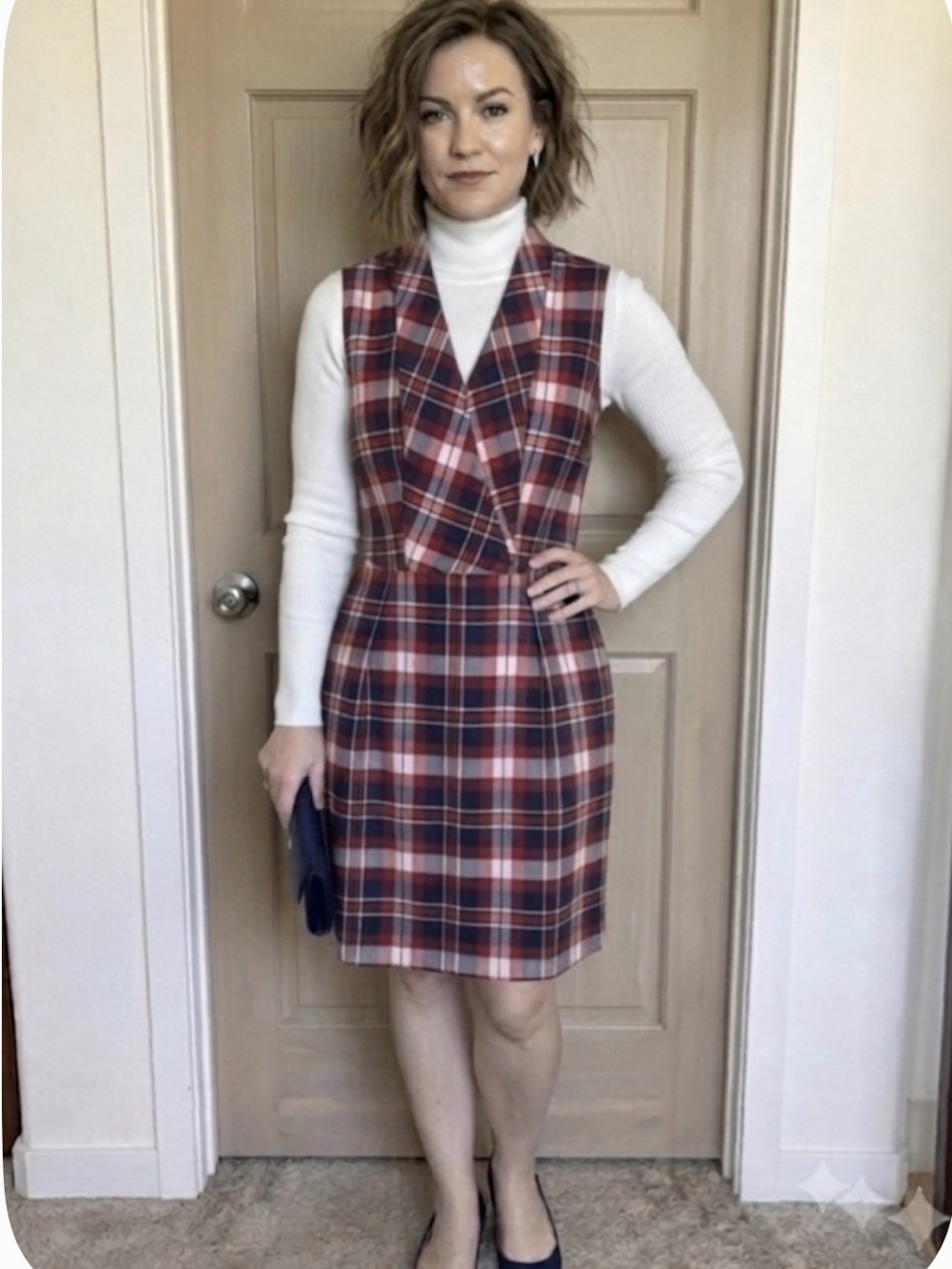 Tommy Hilfiger Red Navy Plaid Tartan Sleeveless V-Neck Dress Sz 12
